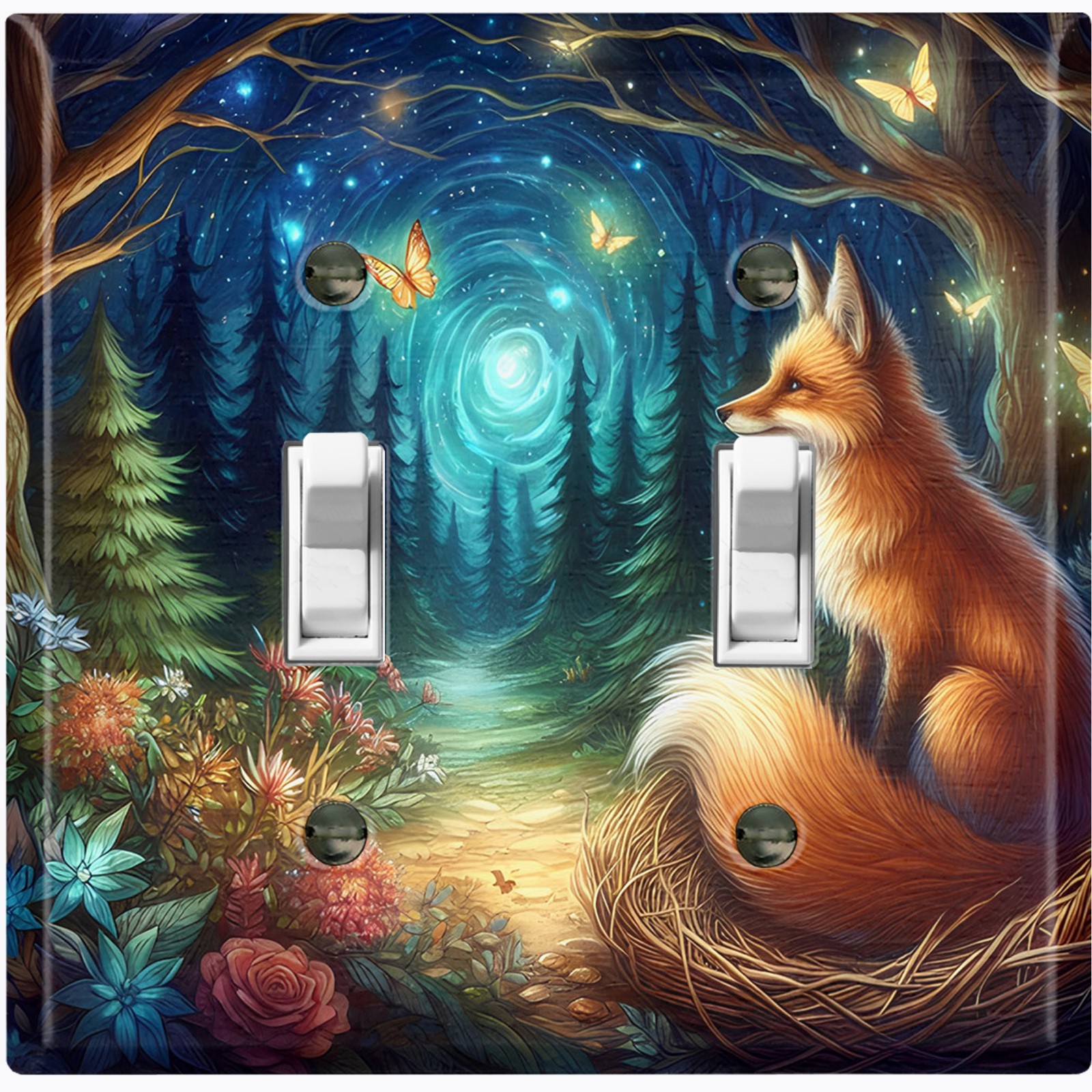Metal Light Switch Outlet Cover Decorative Wall Plate Fox Forest Night AML132