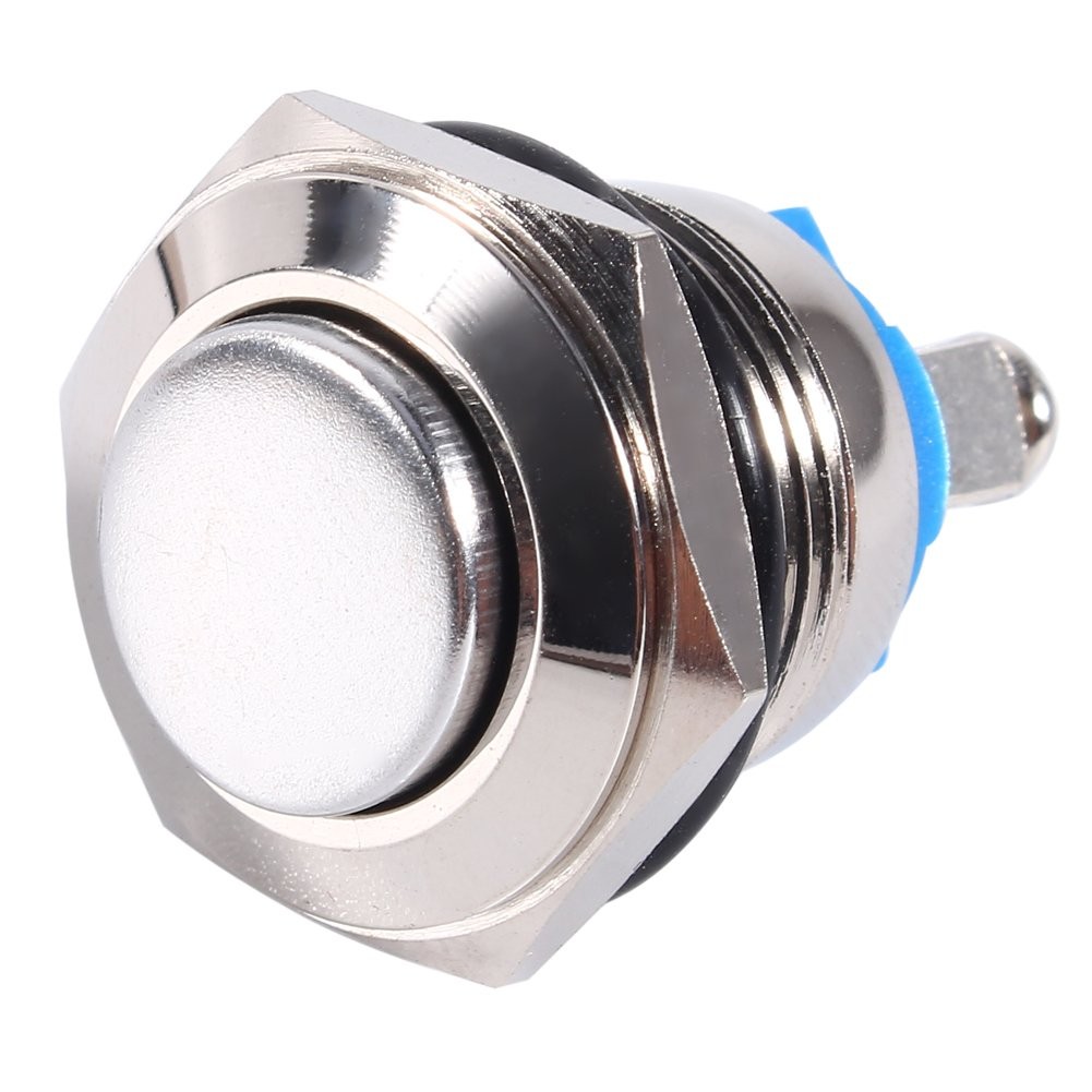 Horn Switch Engine Starter, 12V 16mm Car Waterproof Momentary Metal Silver