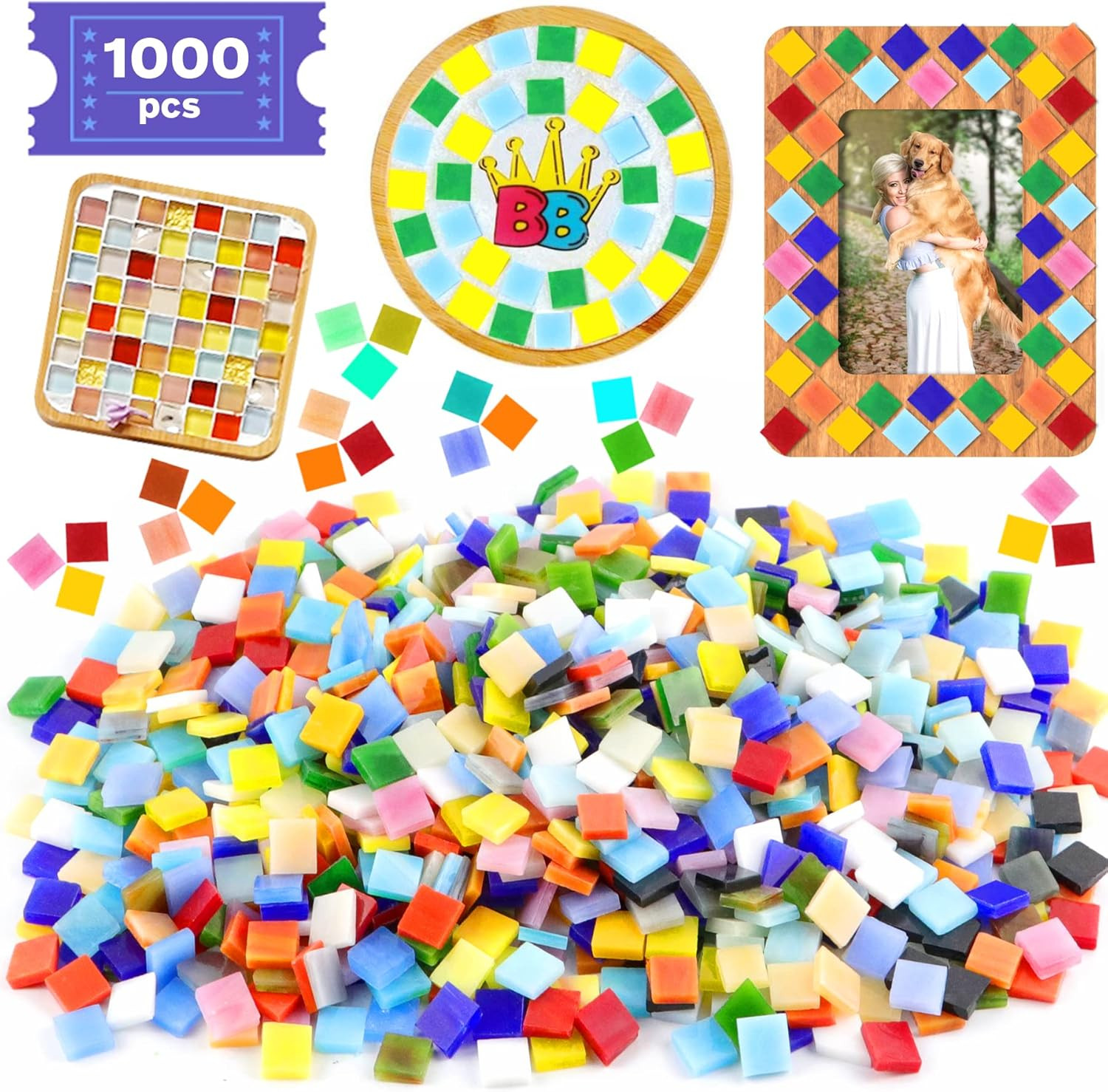 1000 Pcs Glass Mosaic Tiles for Crafts Stained Glass DIY Home Decoration Supplie