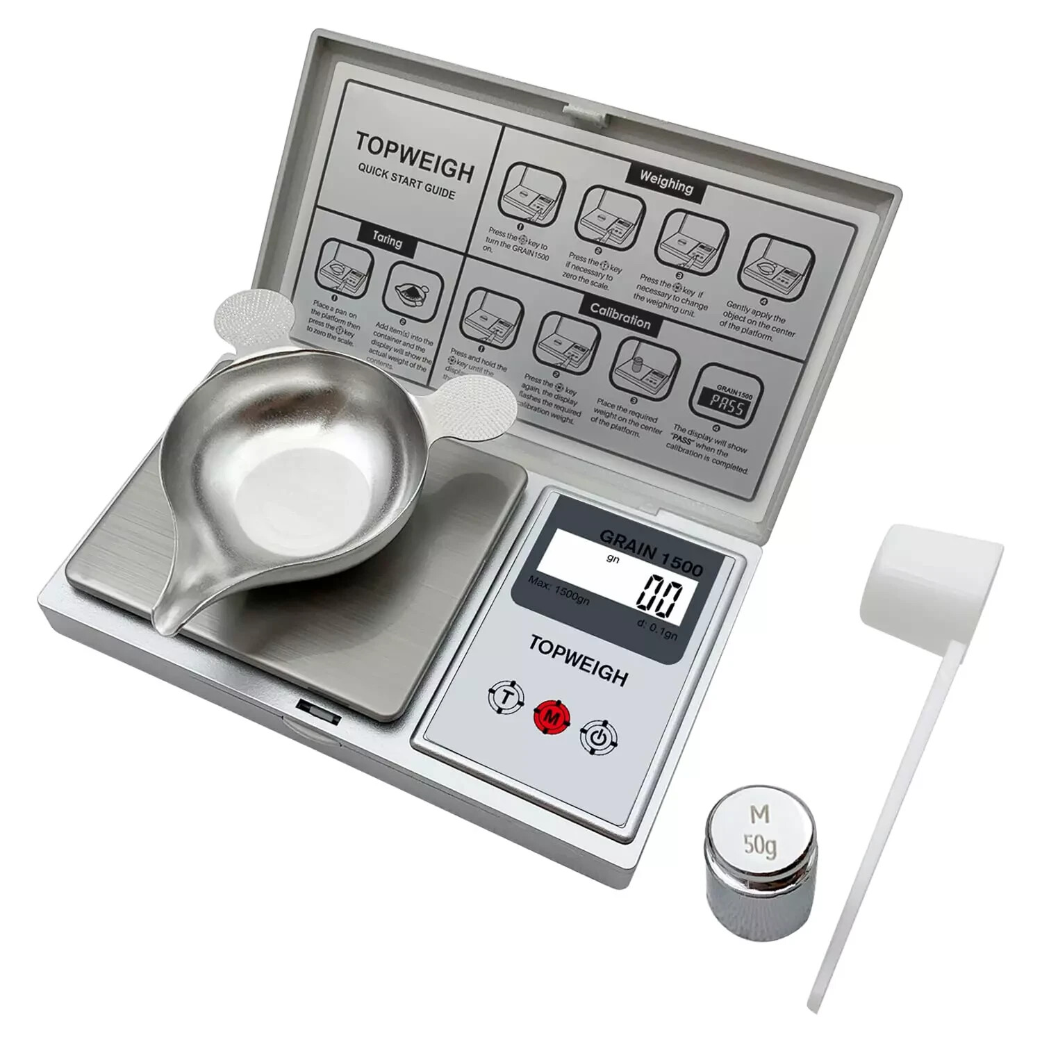 Reloading Scale with Metal Powder Pan, Grain Scale - Silver, 1500 Grains x 0.1gn