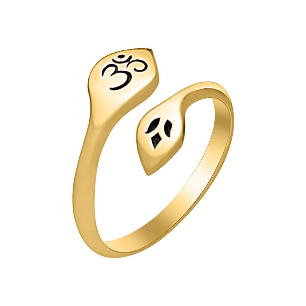 Adjustable Om & Lotus Toe/Midi Ring 14K Yellow Gold Plated