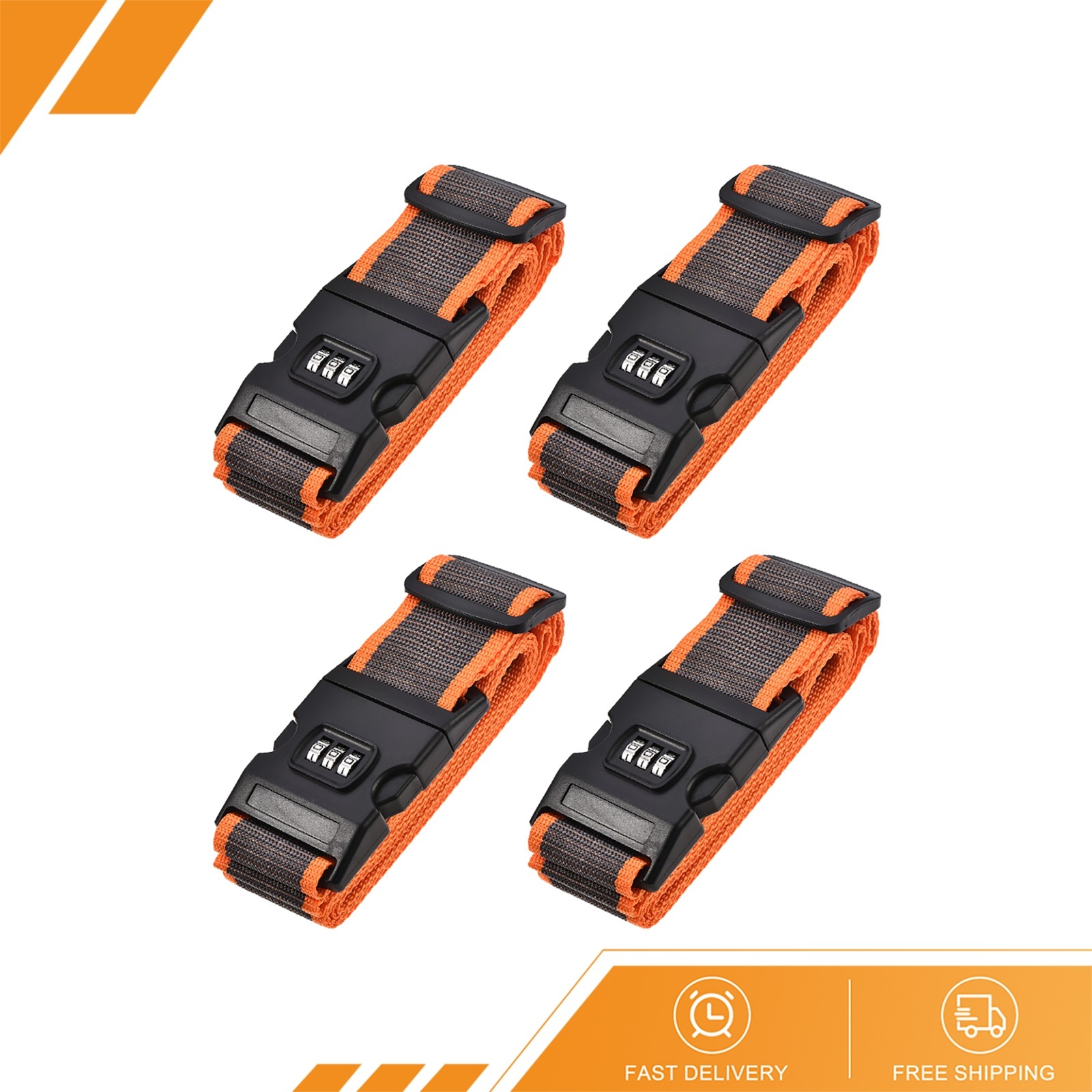 4 x Luggage Straps Suitcase Belts Buckle Combination Lock 2Mx5cm Orange Gray