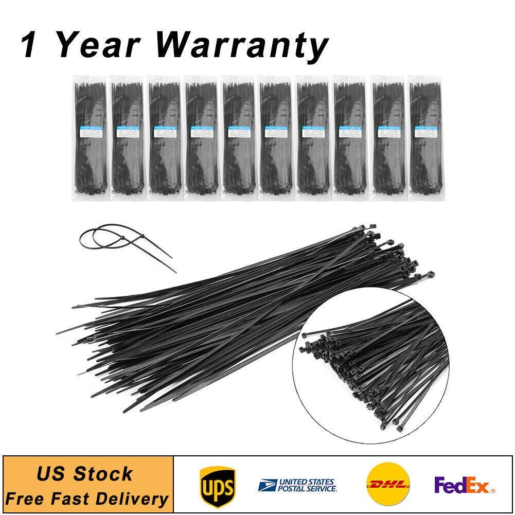 12" Network Cable Cord Wire BLACK Tie Strap 40 Lbs Zip Nylon 1000 PCS US Stock