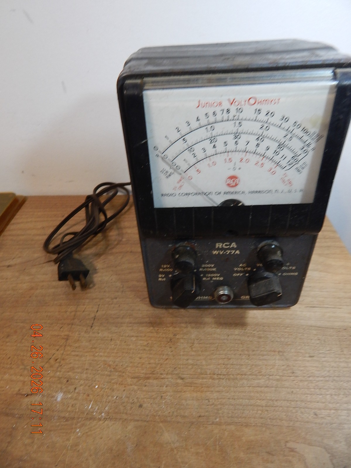 Vintage RCA WV-77A Junior Volt Ohmyst -UNTESTED FOR PARTS/REPAIR