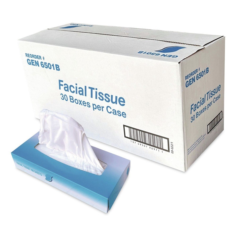 GEN 6501 2-Ply Flat Box Facial Tissue - White (3000/CT) New