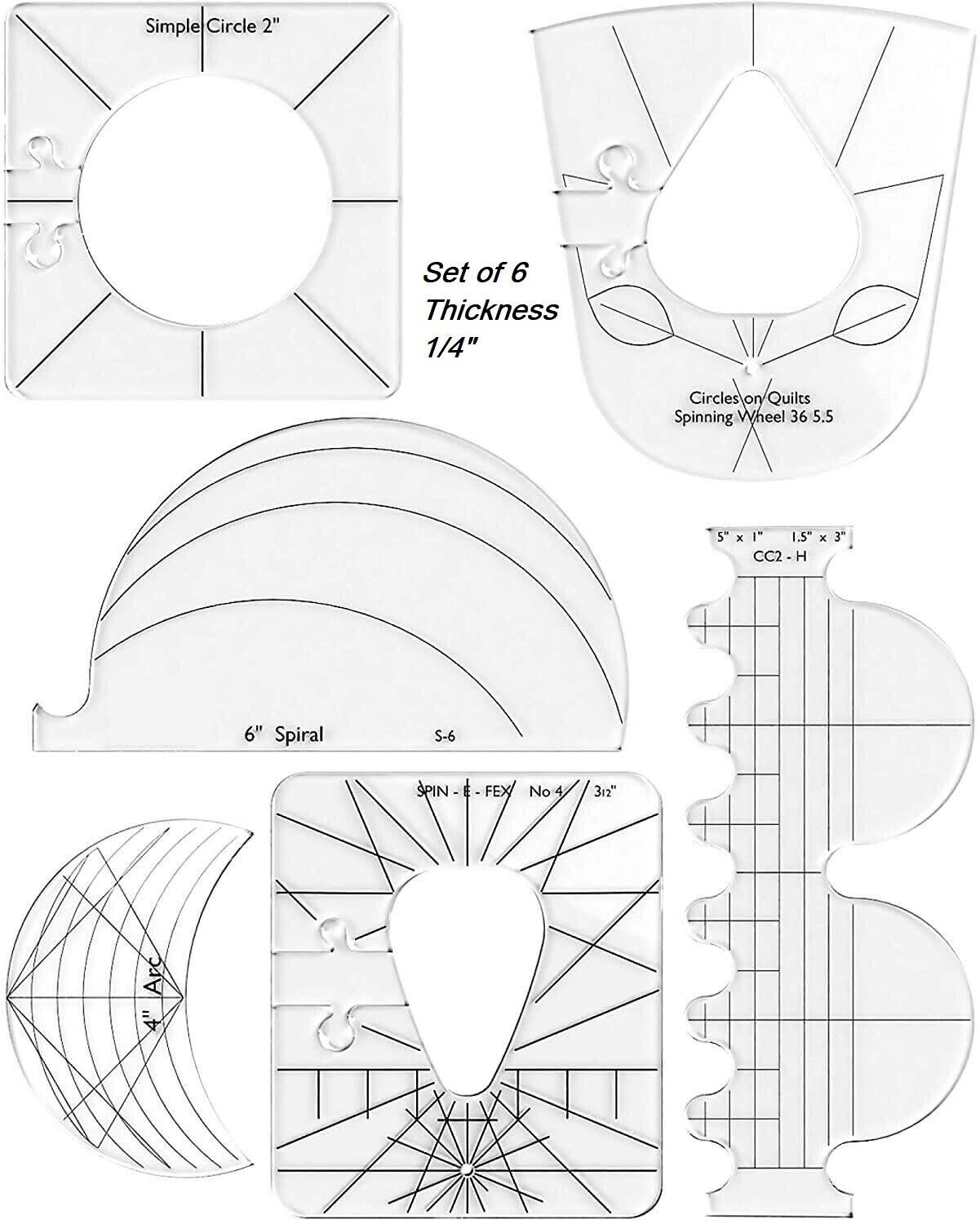 Quilting Ruler Template Set 6 pcs Sewing Tool Kit ¼” for Domestic Sewing Machine
