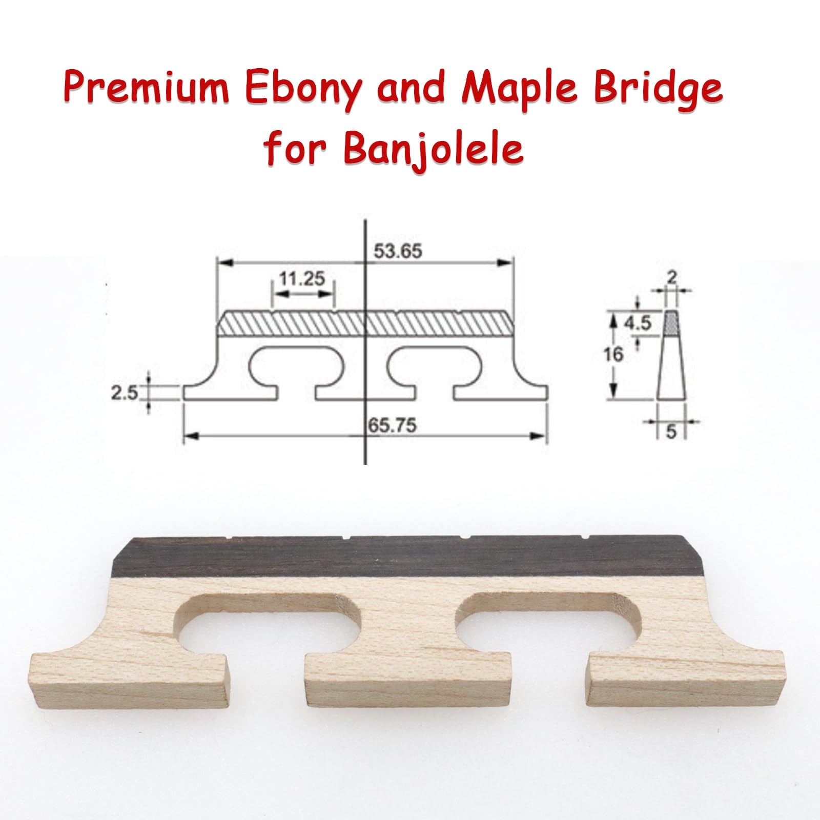 CashBeat 4-String Banjo Bridge - Premium Ebony and Maple 4 String, natural