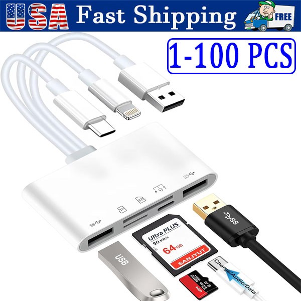 5 in 1 Memory Card Reader USB 3.0 OTG Adapter SD Card Reader For iPhone/iPad LOT
