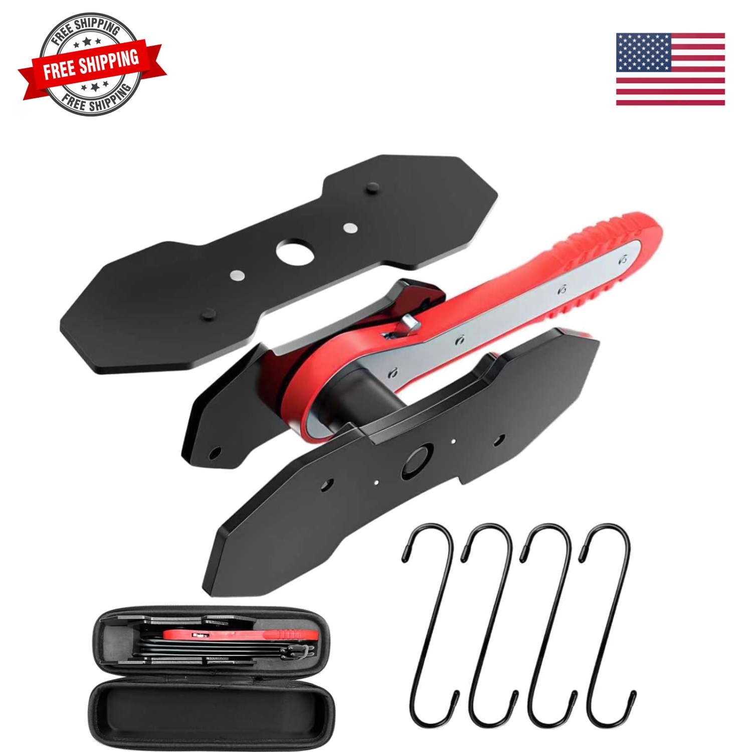 Brake Caliper Piston Compression Tool Kit with 360° Ratchet, Red | 4 Hooks & ...