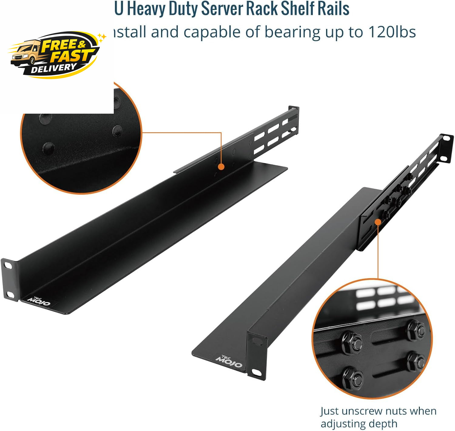 1U Universal Rack Mount Rails,4-Post Server Rack Shelf Rail with 20.9"-32"