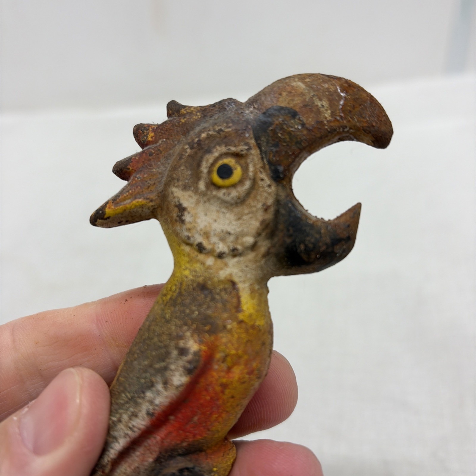 Vintage John Wright Cast Iron Parrot Macaw Perched Bottle Opener