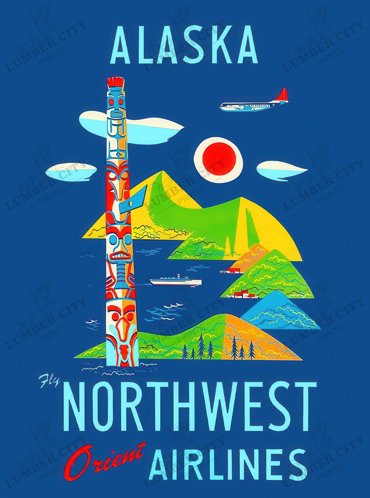 Alaska Northwest Orient Airlines Vintage 1952 Travel Poster Art Print