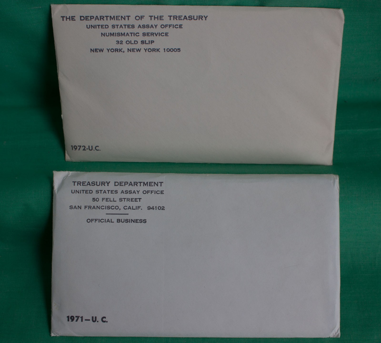 1971 and 1972 P and D US Mint Uncirculated 11 Coin BU Sets with Envelope TWO Pcs