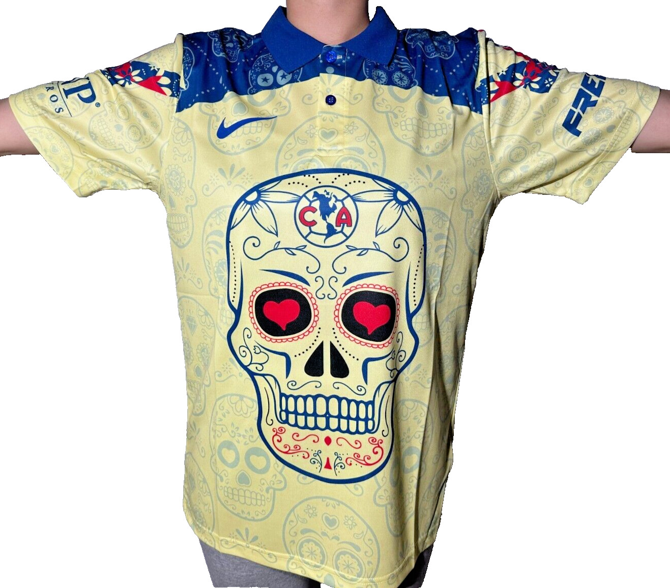 Mans El Ame Slim Fit Size XL 2024 America FAN Amarilla Dia De Muertos