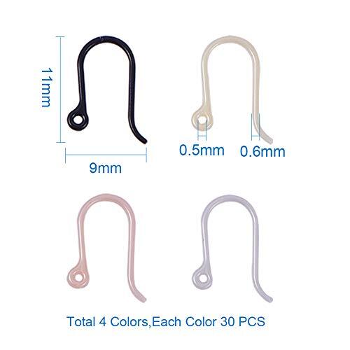 120pcs Earring Hooks, 4 Color Non-Allergenic Plastic Ear Wire Hooks Earring