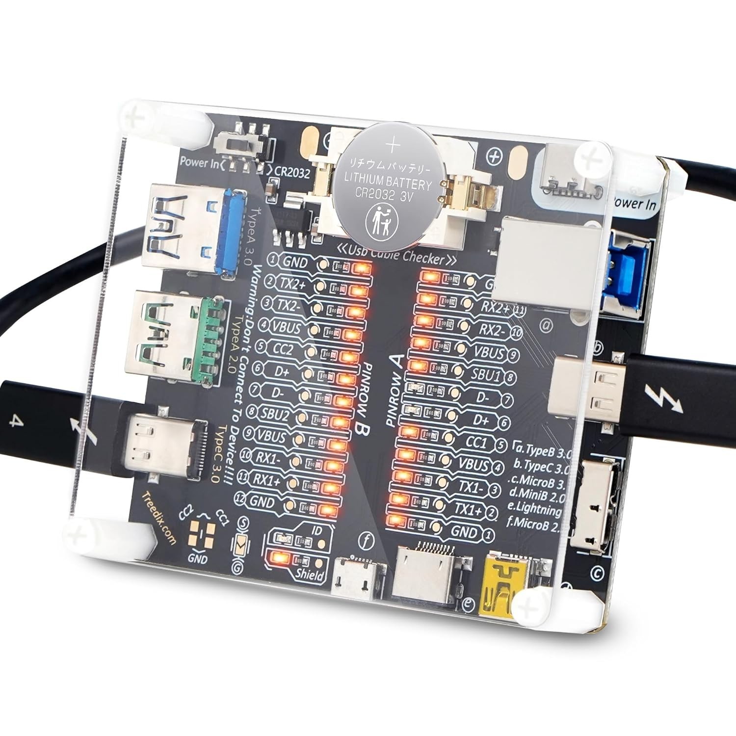 USB Cable Tester Board Data Line Checker Micro Type C Type B with Acrylic Case