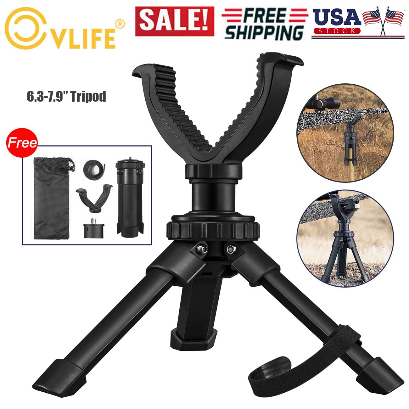 6.3-7.9" Portable Shooting Tripod Rest Rifle Shooting Stand Adjustable HeavyDuty
