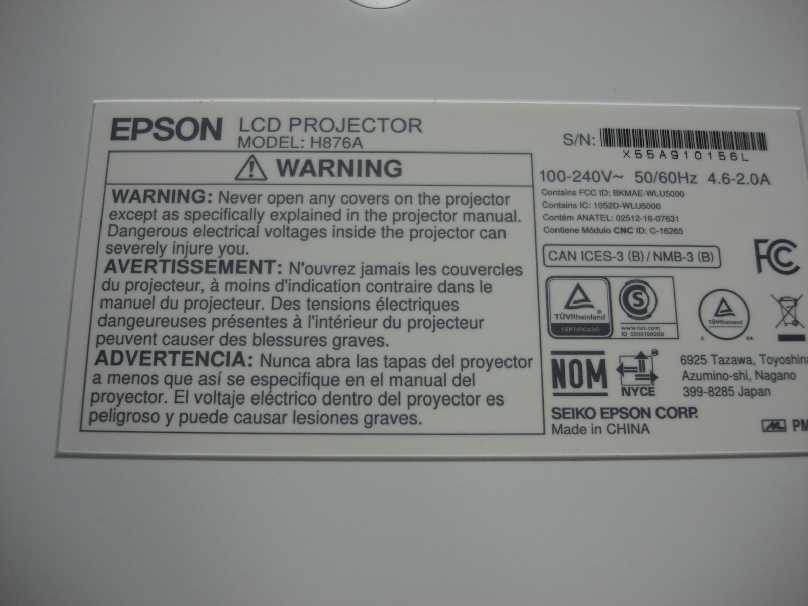 Epson Brightlink Pro 1470Ui Interactive Laser Projector 602 Hours Model H876A