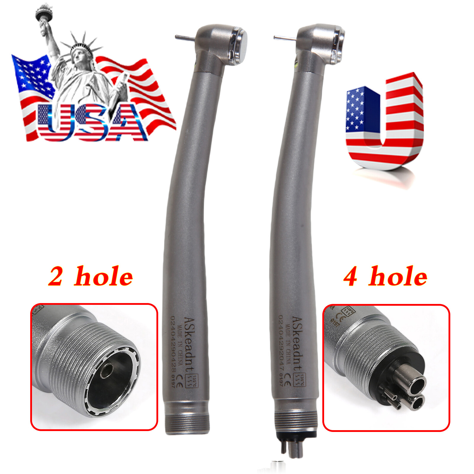 Dental LED Handpiece High Speed Push Button 2/4 Hole Fiber Optic with Light