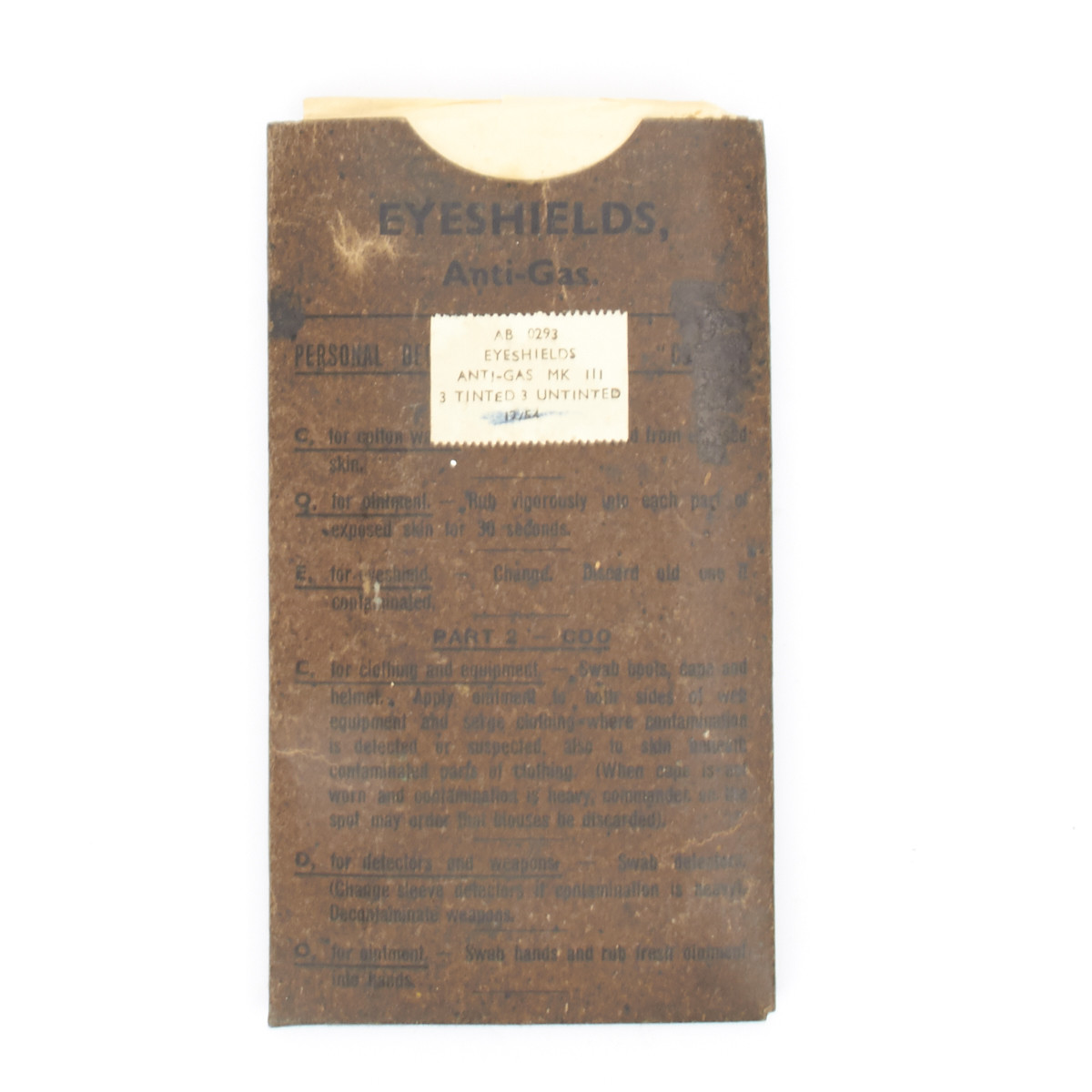 Original British WWII Anti-Gas Eye Shields in Original Packaging- Not For Use