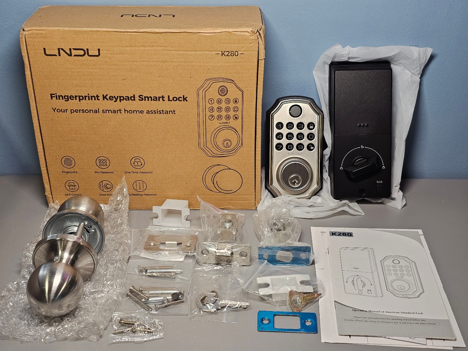 LNDU Fingerprint Keypad Smart Lock Model K280 Keyless Entry w/ Doorknob - New!