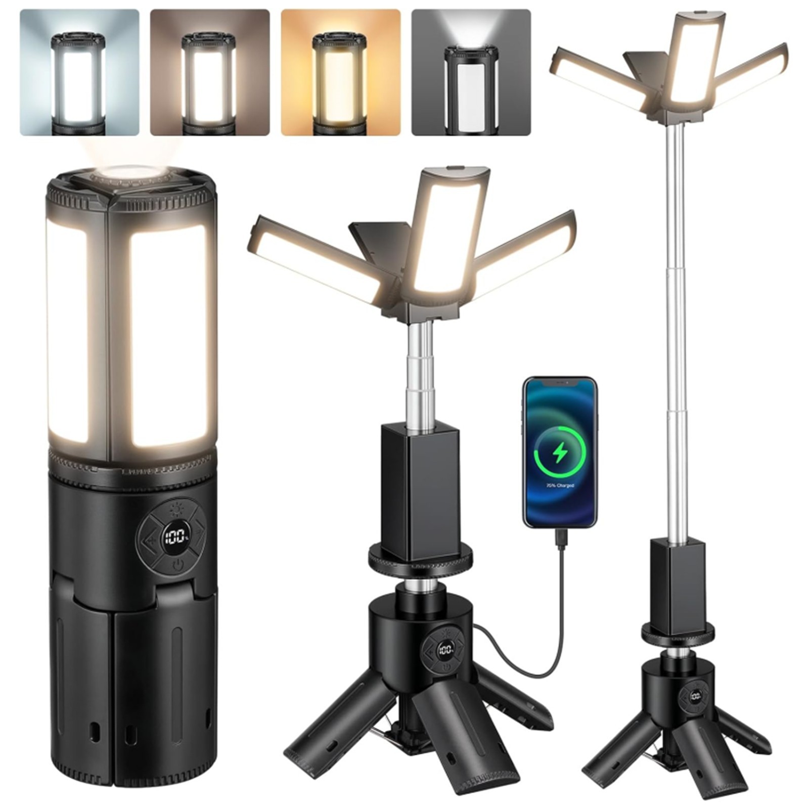 Telescopic Camping Light Rechargeable Outdoor Emergency LED Work Light w/ Stand