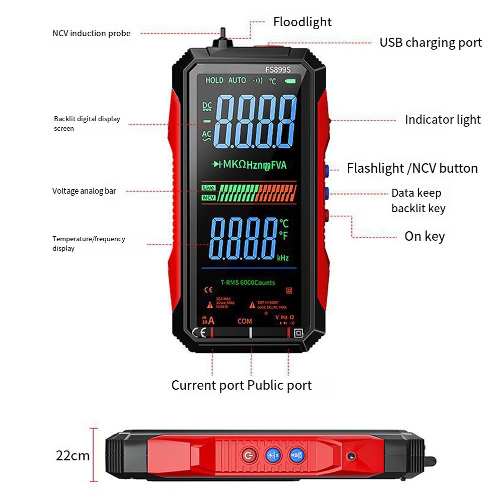 FS899S Test Meter Supporting Multiple Measurement Modes Including AC DC Voltage