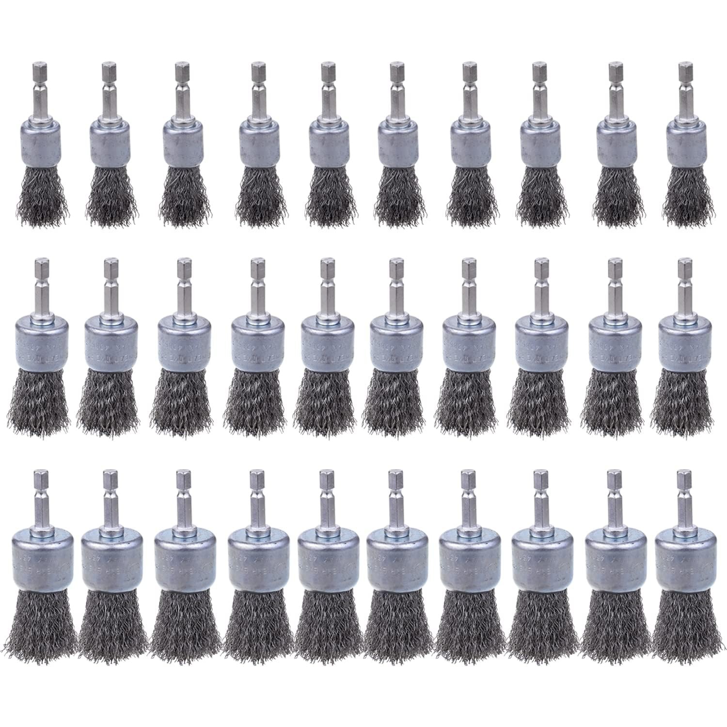 Rocaris 30 Pack Carbon Steel Wire Wheel Brush with 1/4-Inch Hex Shank, Pen Br...