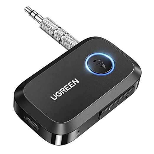 Bluetooth 5.4 Car Adapter, Hands-Free Call & Noise Cancelling AUX to Black