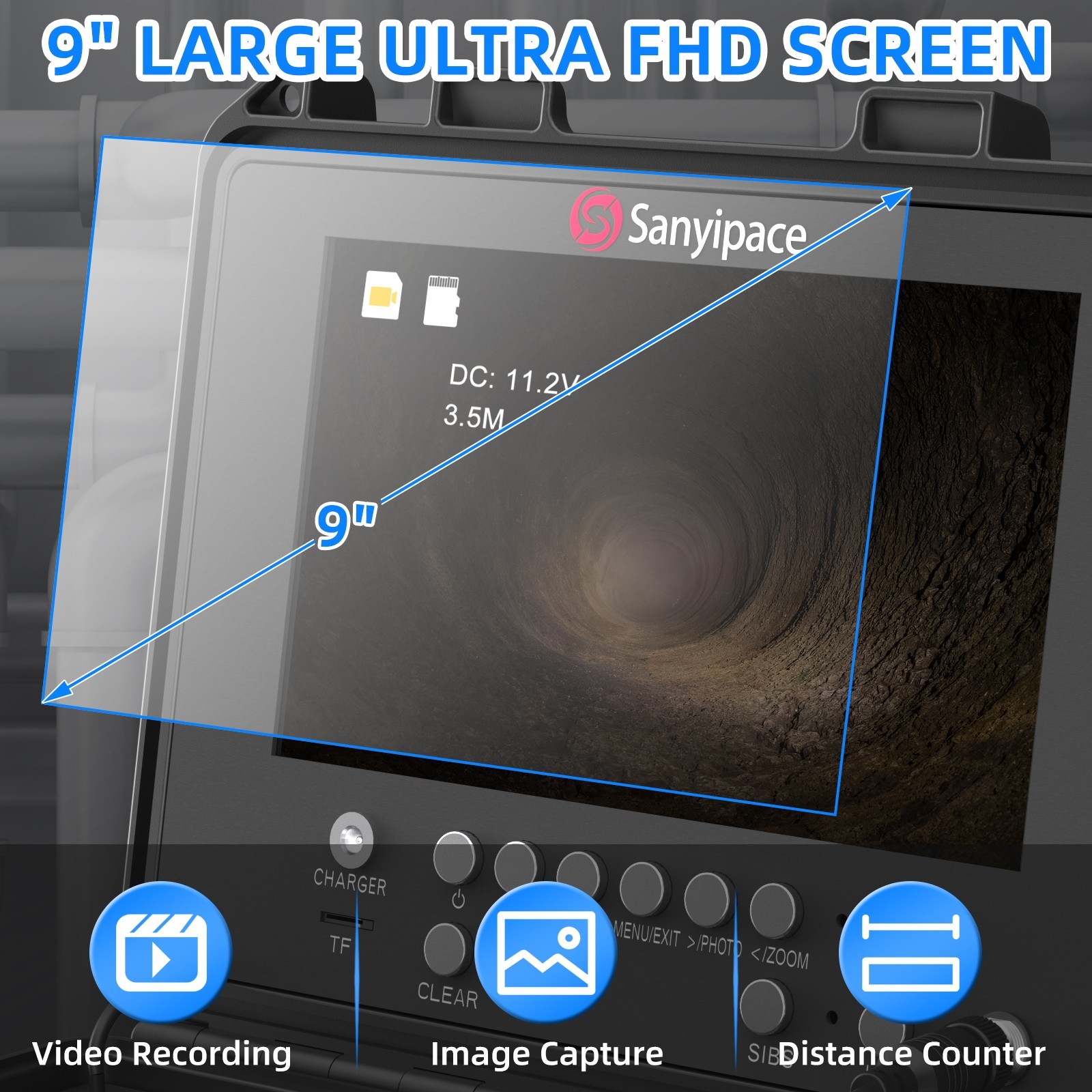 Sanyipace 9" Sewer Inspection Camera with Self-leveling and 512Hz