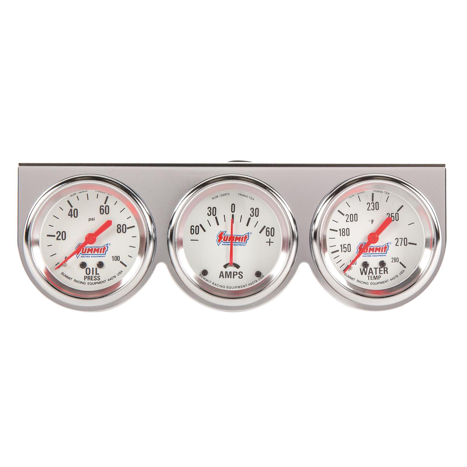 Summit Racing Gauge Kit Analog Console 2 5/8" Water Temperature Oil PSI Ammeter