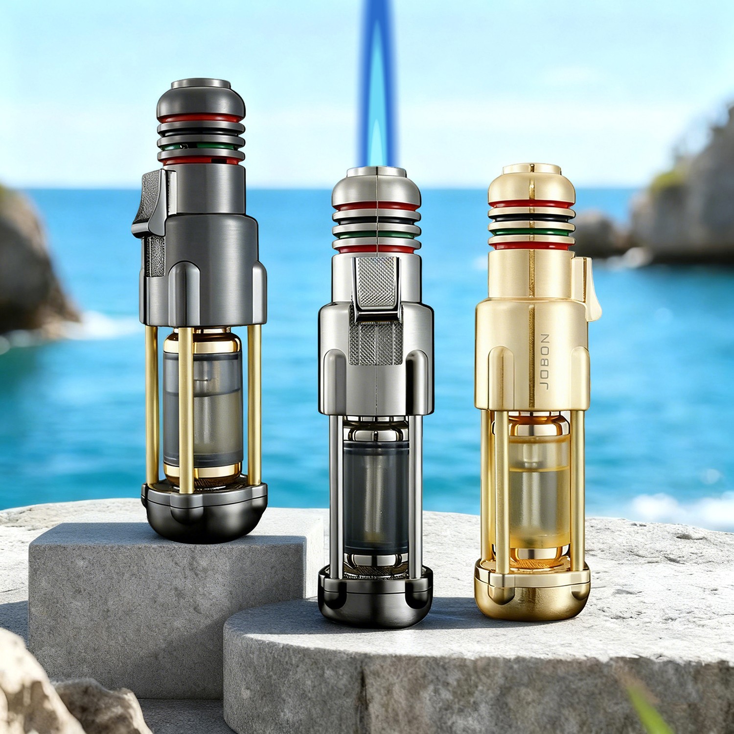Metal Torch Lighter-Refillable Butane Jet Adjustable Blue Flame Lighter 51ZBDG1