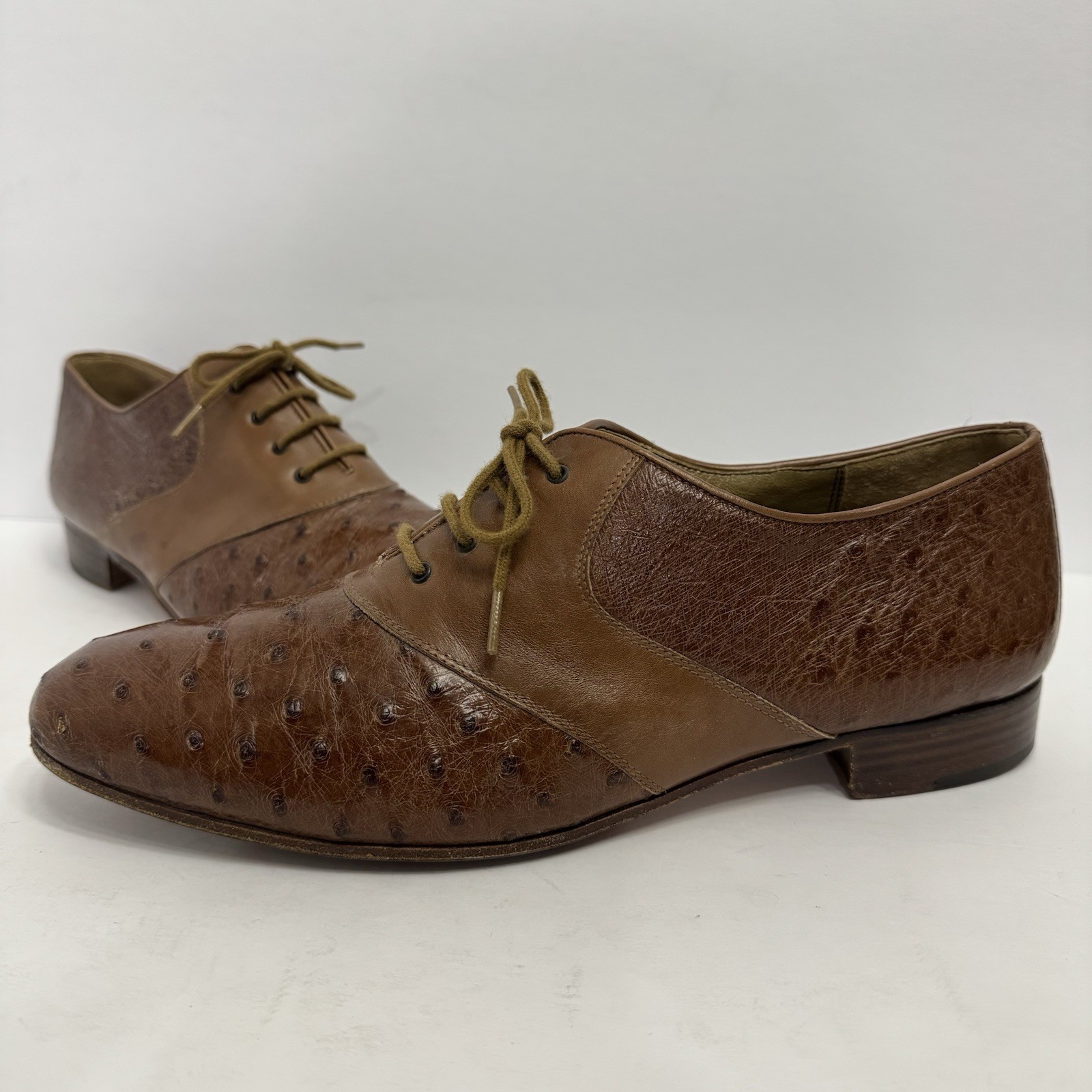 Daniele Ferradini Italy Genuine Ostrich Skin Two-Tone Oxford Shoes Mens 9m