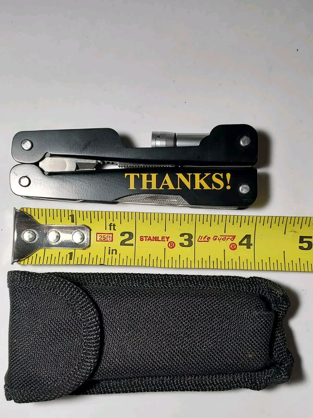 Black Metal Handles Multi Tool printed THANKS! with nylon pouch