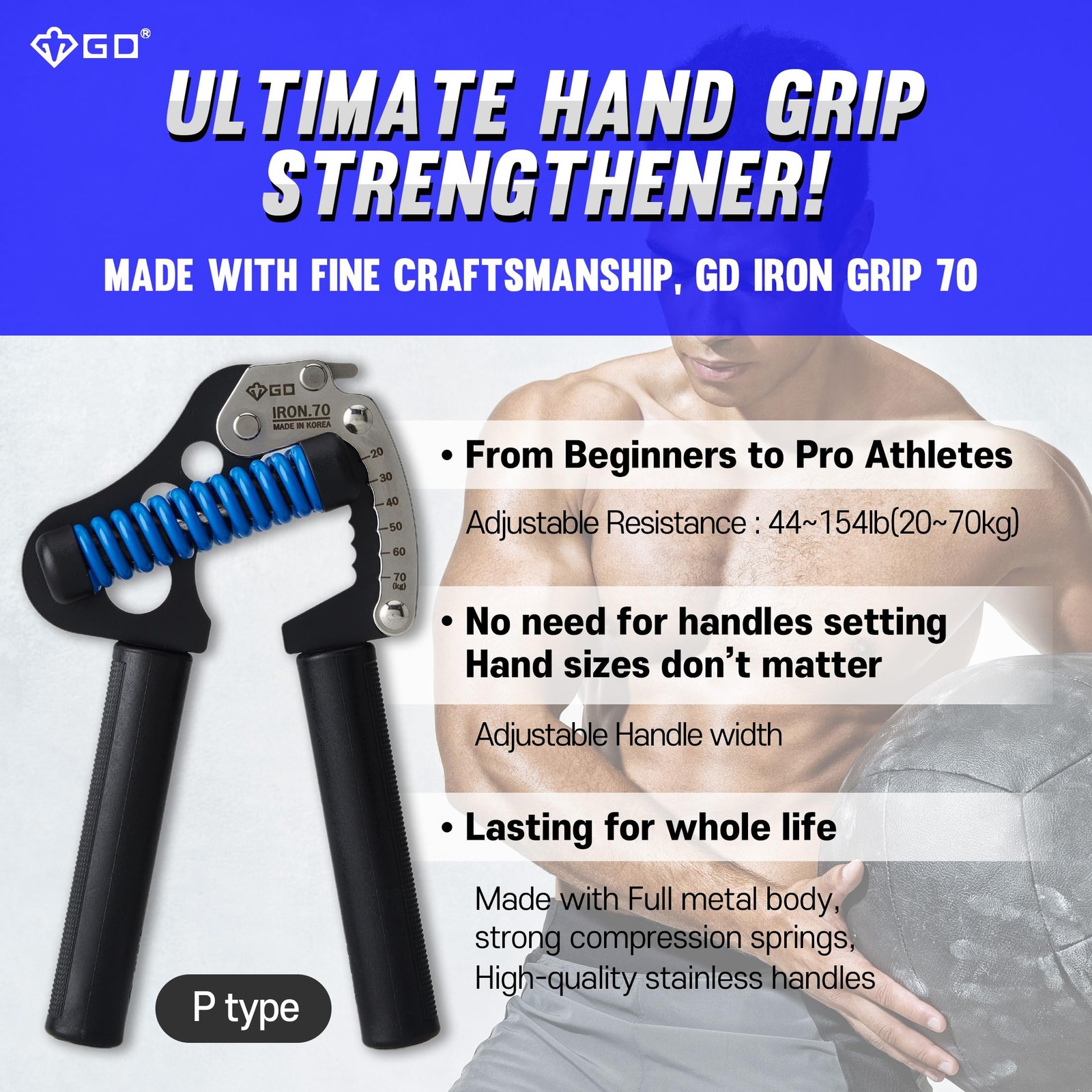 IRON GRIP 70(P) Adjustable Grip Strength Trainer Wrist Forearm Exerciser