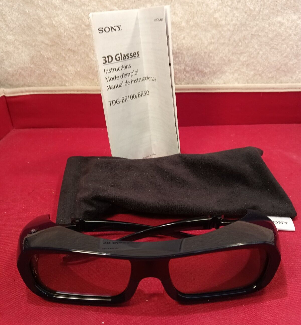 SONY 3D GLASSES TDG-BR 100 / BR 50 UNUSED BLACK ORIGINAL POUCH & INSTRUCTIONS