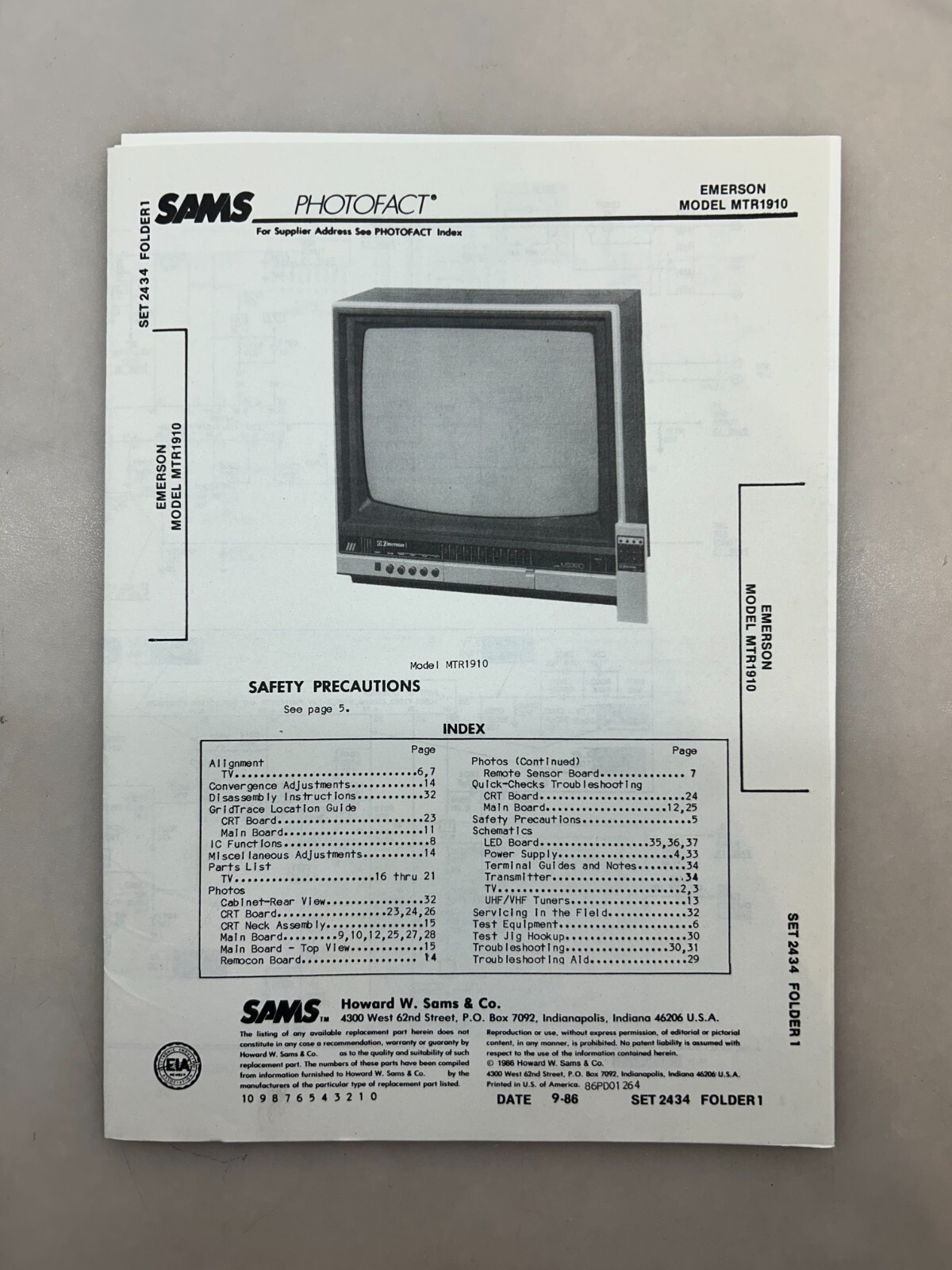 Emerson MTR1910 Service Manual Sams Photofact Free Shipping