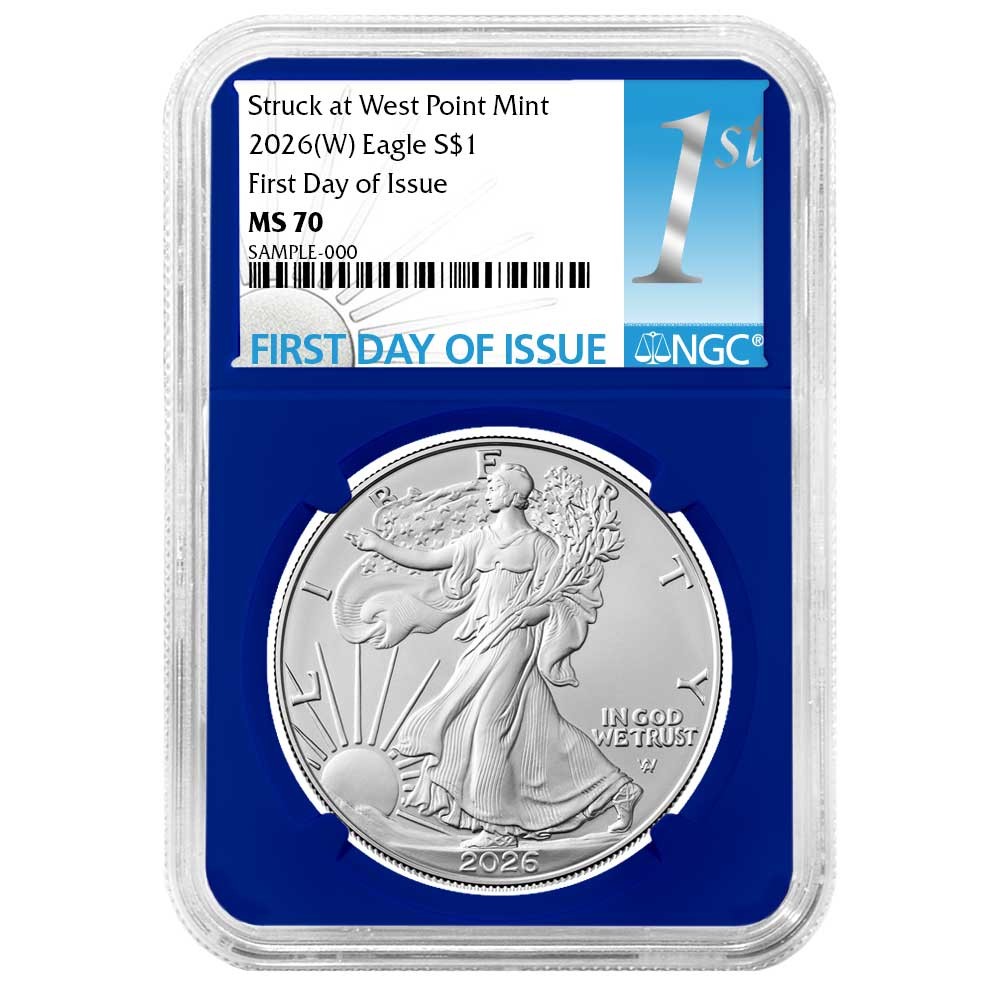 2026 (W) $1 American Silver Eagle NGC MS70 FDI First Label Blue Core
