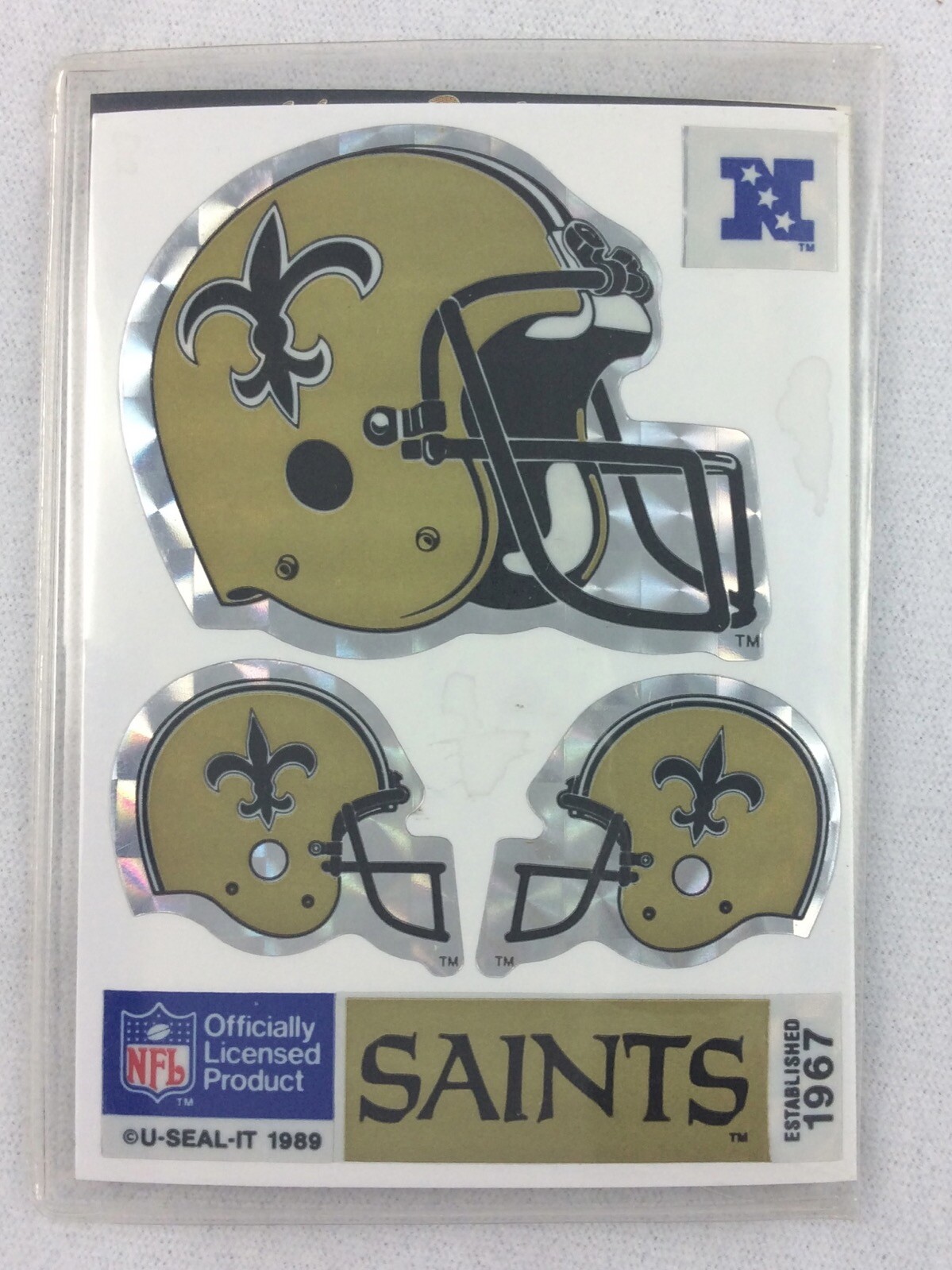 NFL 1989-90 U-Seal-It - New Orleans Saints 3-Sticker Pack-Helmet-Hotshot-Huddle
