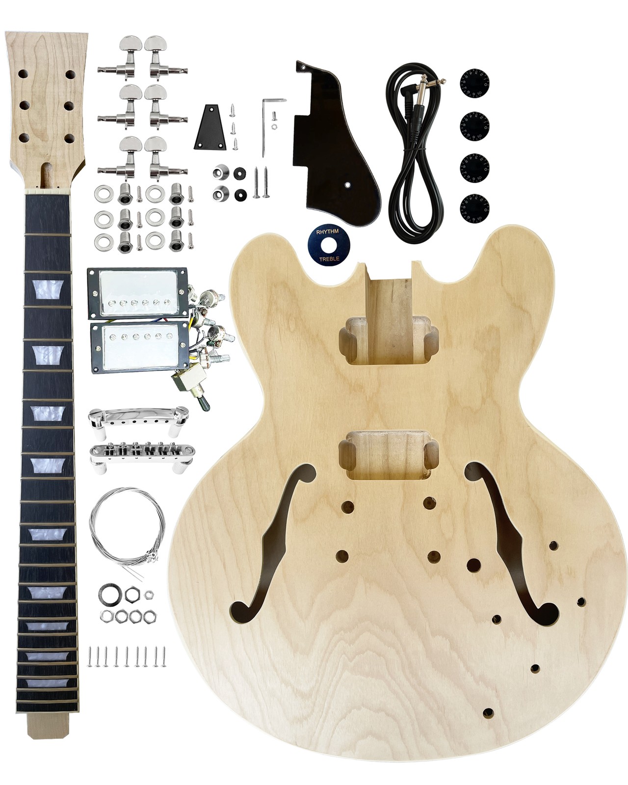 Electric Guitar Kits 3-ply Wood Maple Cap Hollow Guitar Body Blank,Maple Neck