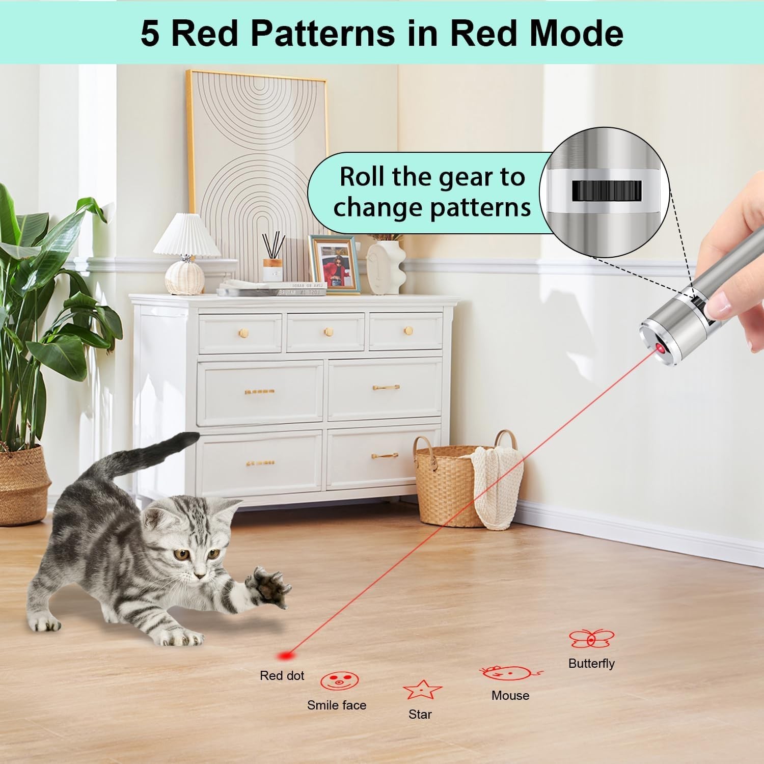 Cat Toys, Rechargeable, 3 Light Modes & 5 Fun Patterns, Portable Interactive Kit