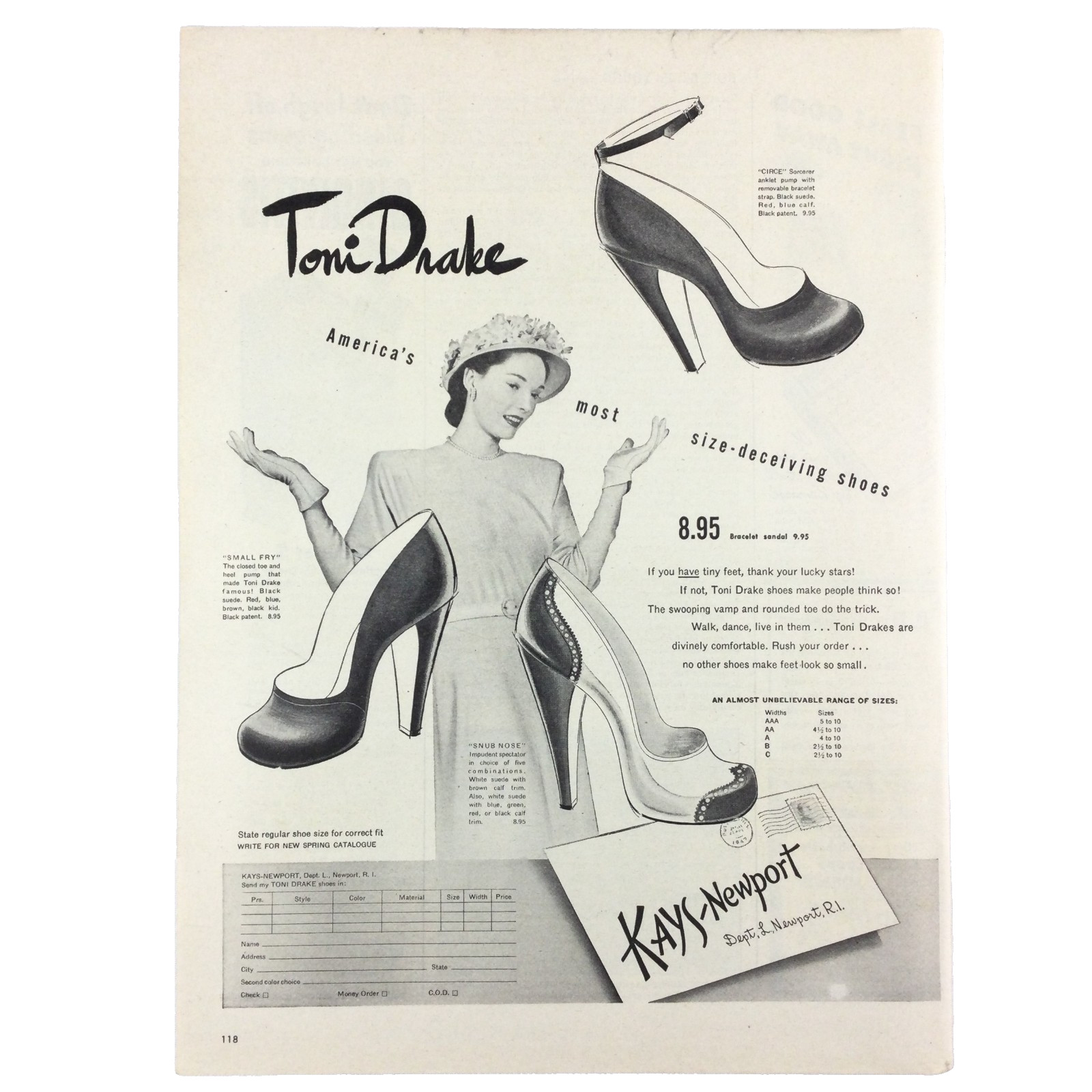 1947 Kays-Newport Shoes Toni Drake VINTAGE PRINT AD Heels Pumps Women's Fashion