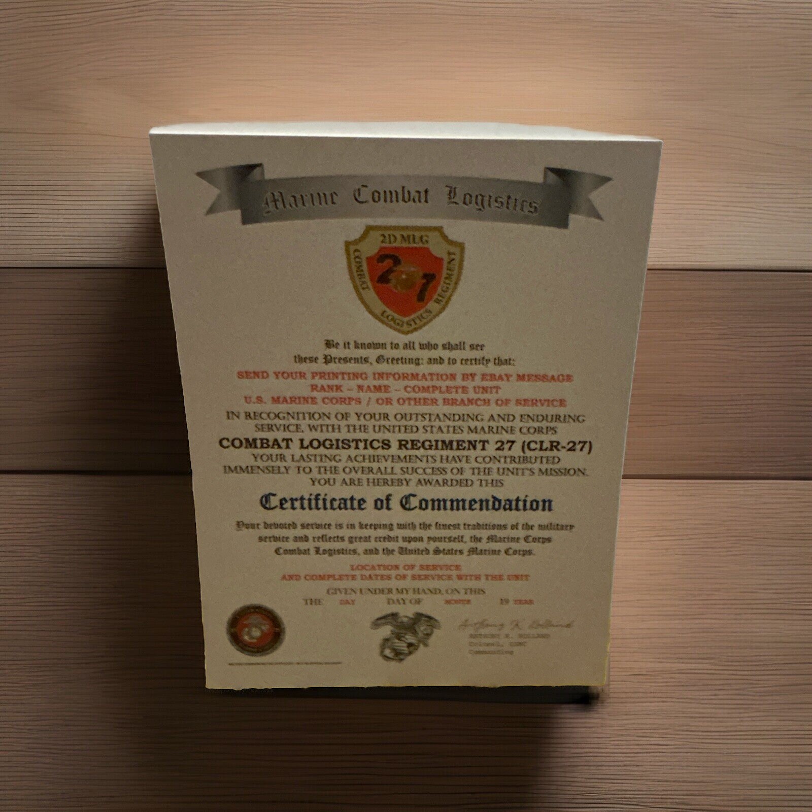 U.S.M.C. / COMBAT LOGISTICS REGIMENT 27 (CLR-27) CERTIFICATE OF COMMENDATION