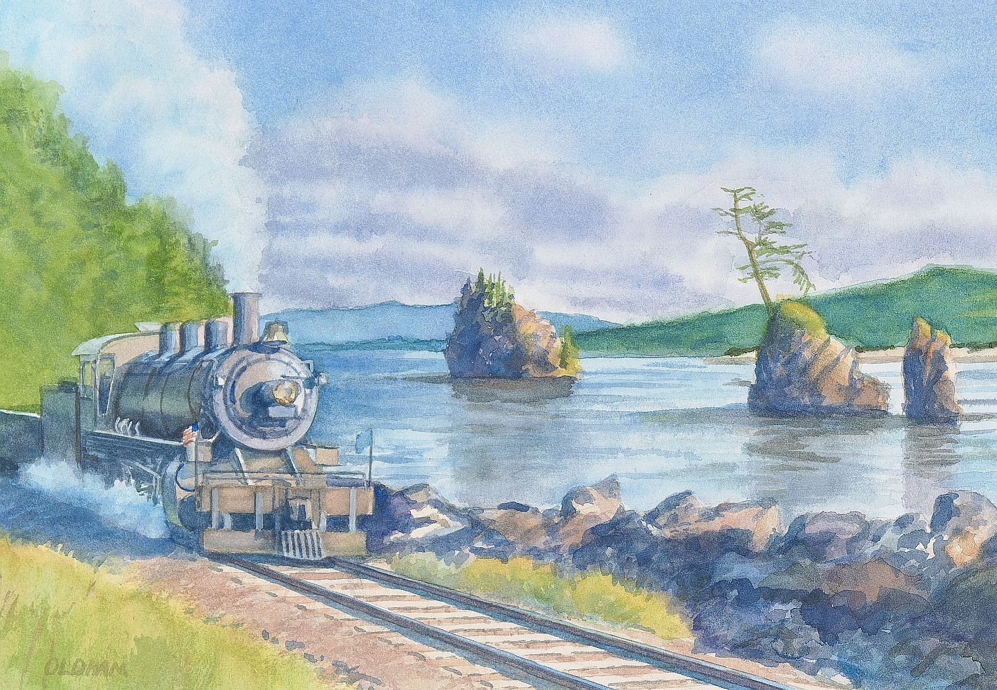 Oregon Coast Scenic Railroad Steam Train, Three Graces. Chris Oldham Notecards