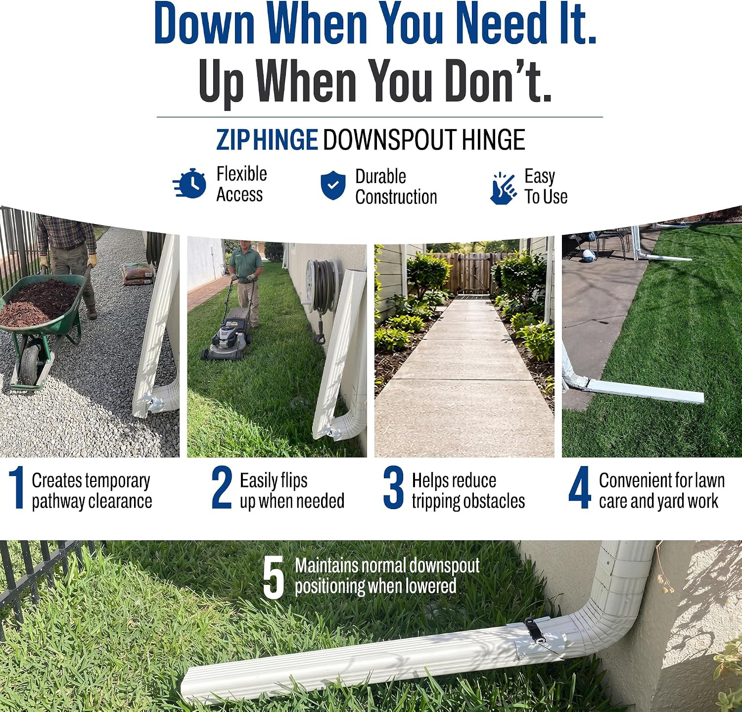 Downspout Gutter Hinge, Flip-Up Extension Hinge, 5 Pack, White | Fits Square & R