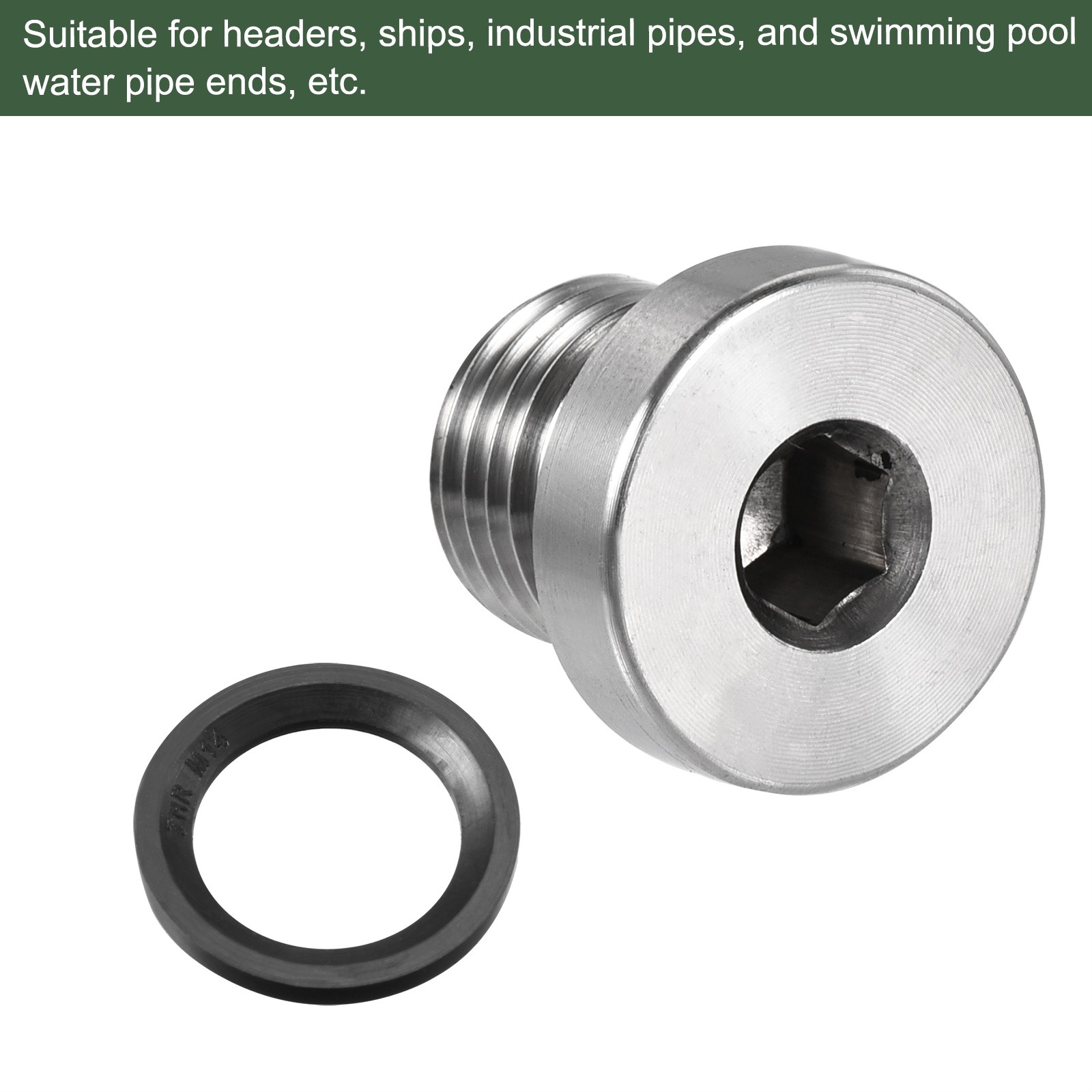 2 Pcs M14 x 1.5 Stainless Steel Internal Hex Head Socket Pipe Fitting (Silver)