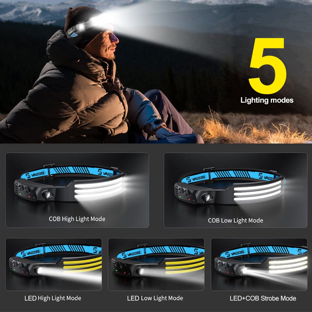 USB Rechargable Sensor Motion Work Light Bar LED Headlamp COB Light For Camping