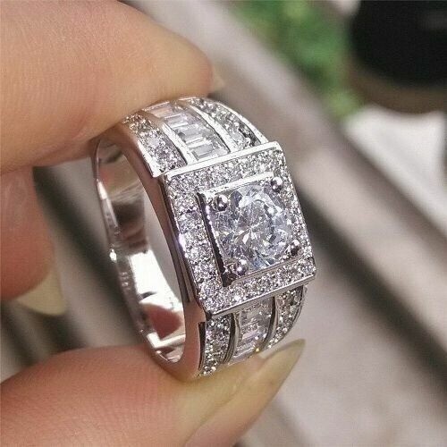 White Diamond 2.30 Ct Round Cut Lab-Created Men's Engagement Ring 925 Silver