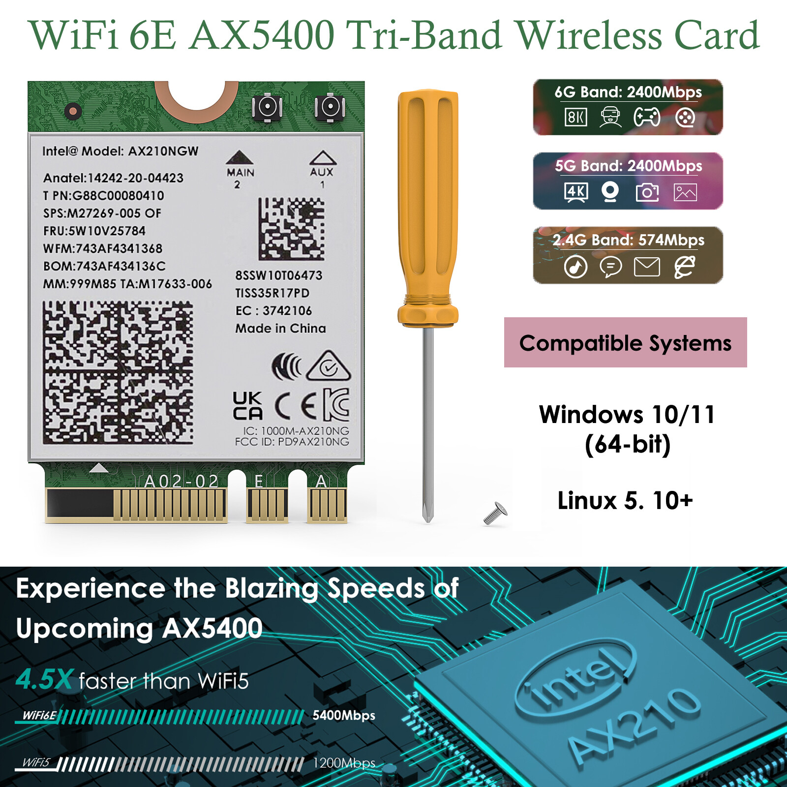 2025 Tri-Band AXE5400 NGW WiFi 6E Wireless Card Intel Bluetooth PC Wifi Adapter