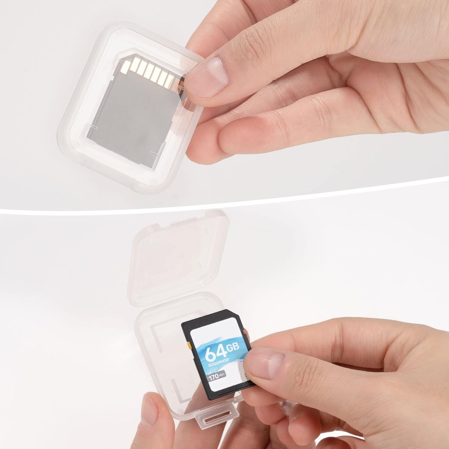 60pcs Plastic Transparent Standard SD SDHC Memory Card Case Holder Storage Box